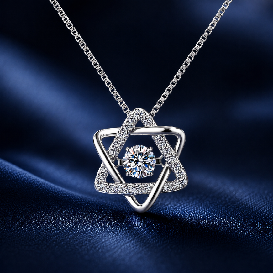 Dây chuyền bạc 925 đính moissanite dáng hình học tinh tế | Hải Hà Jewelry