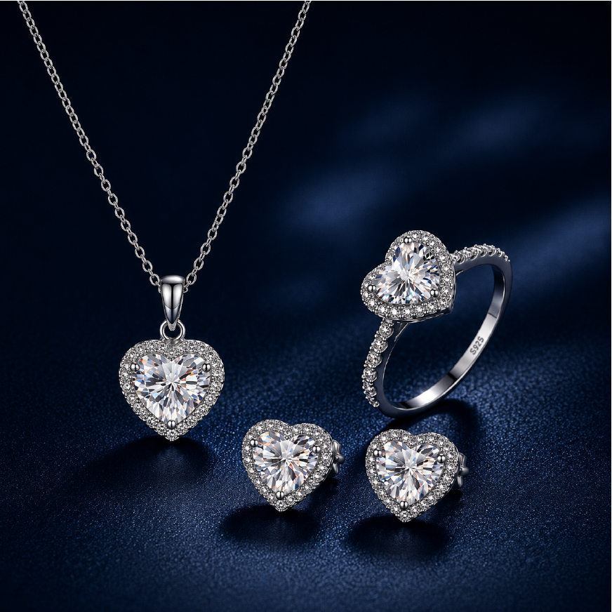 Bộ trang sức moissanite Trái tim 1 Carat bạc s925 cao cấp