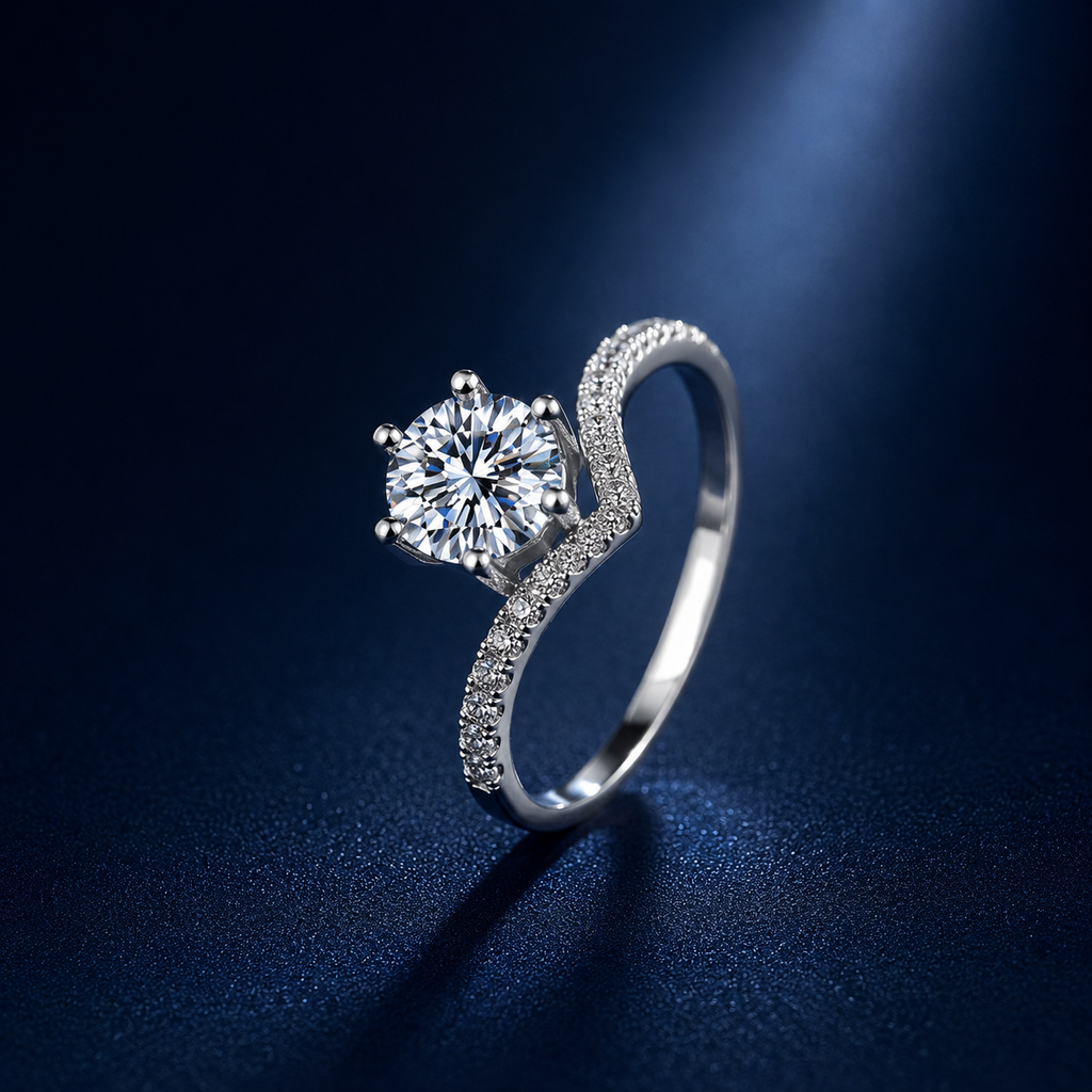 Nhẫn nữ bạc 925 đính kim cương Moissanite 1 Carat