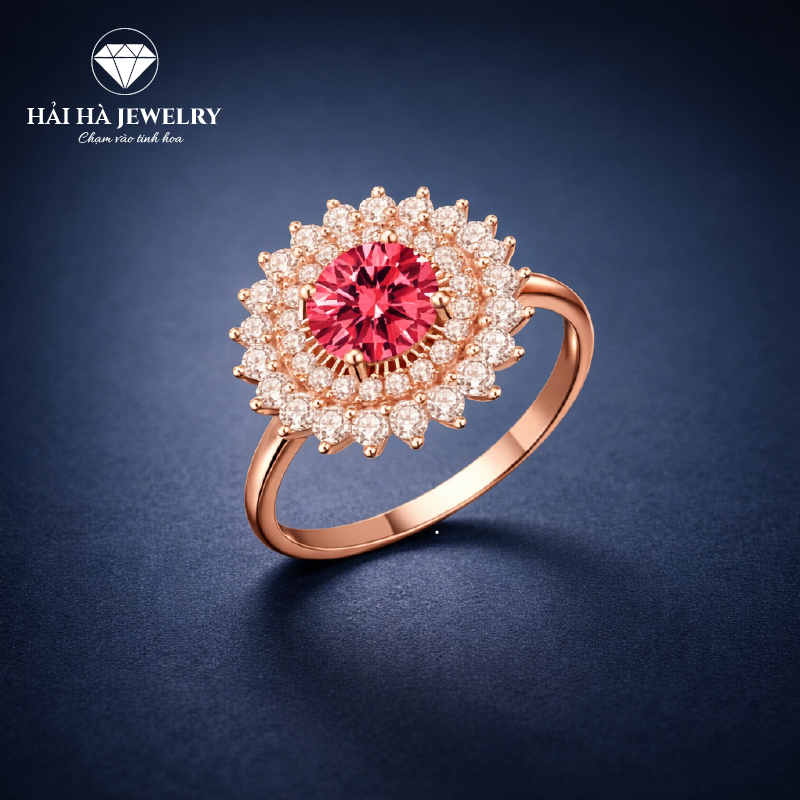 Nhẫn nữ halo moissanite dáng hoa – Ánh sáng dịu của một cảm xúc ở lại | Hải Hà Jewelry