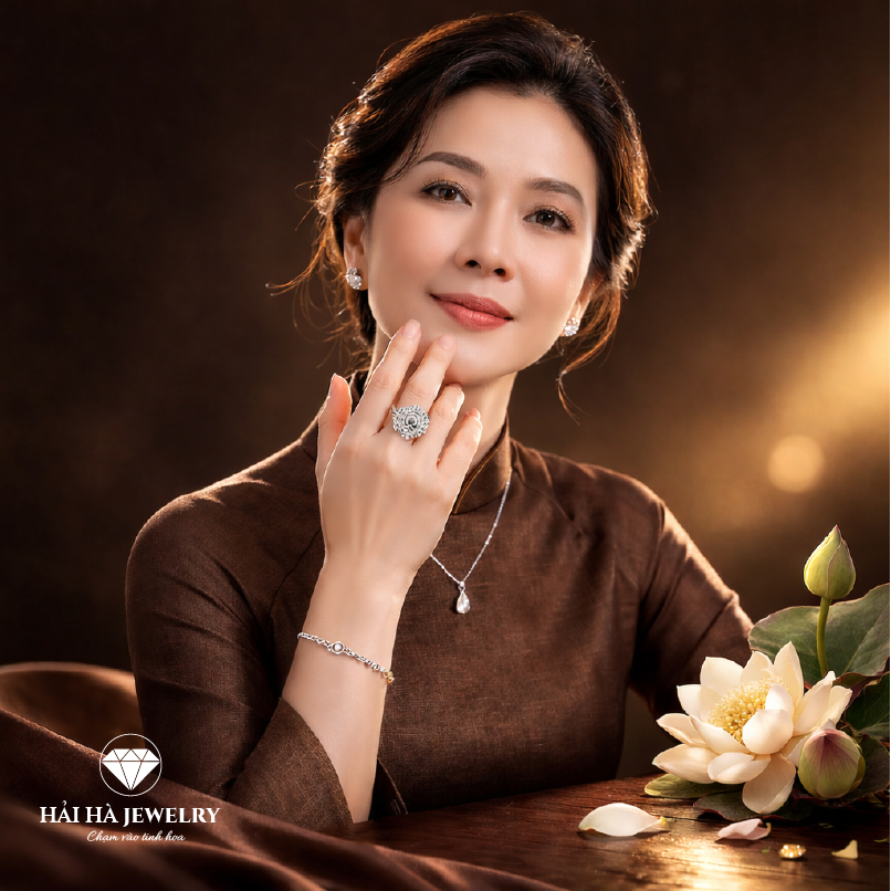 Nhẫn moissanite giọt nước halo – Ánh sáng được nâng niu | Hải Hà Jewelry