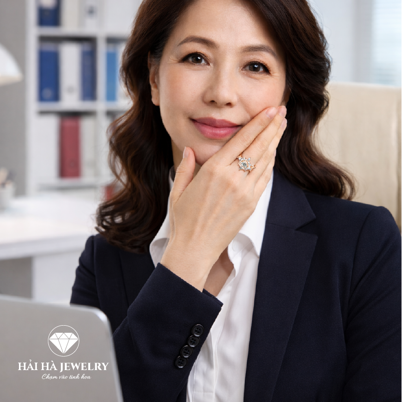 Nhẫn moissanite halo cánh hoa – Rạng rỡ từ điều được nâng niu | Hải Hà Jewelry