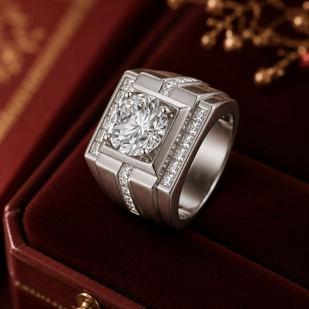 Nhẫn nam bạc 925 đính kim cương Moissanite 4 Carat