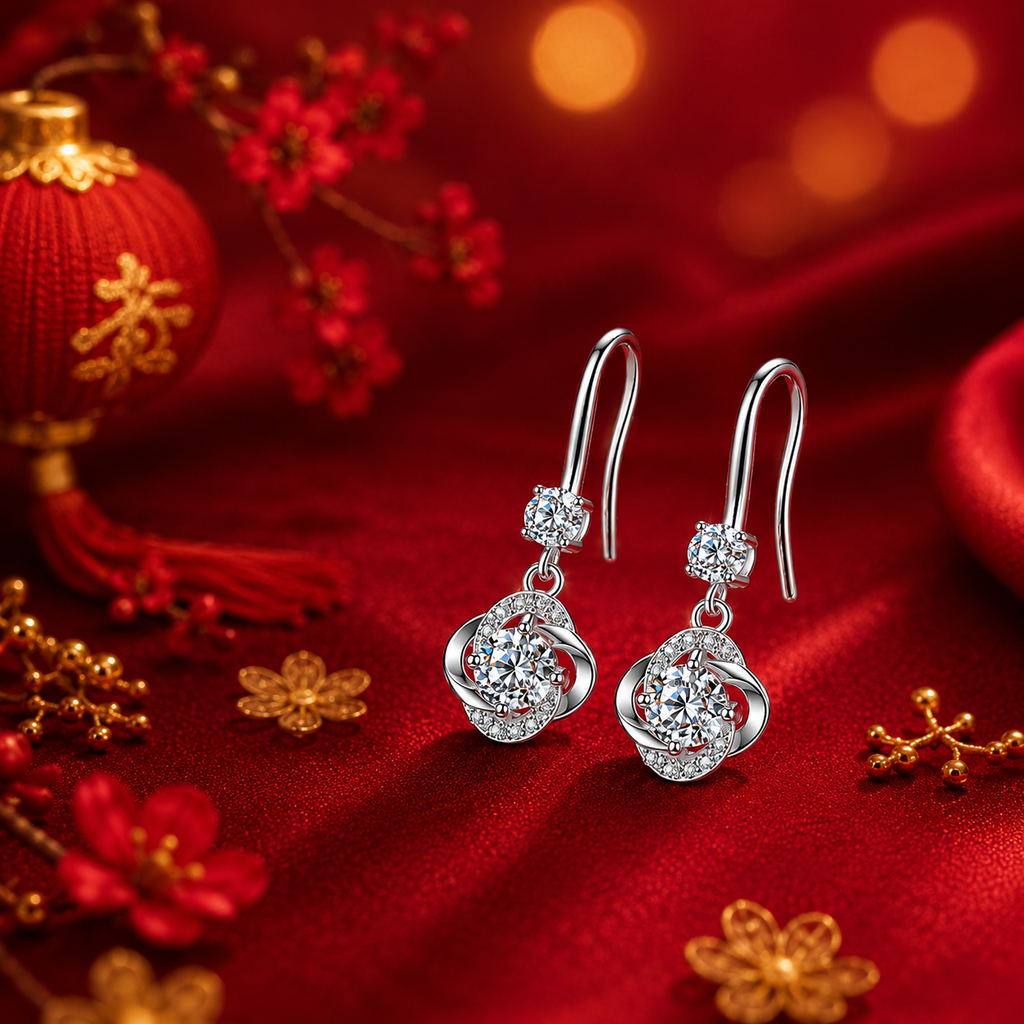 Bông tai bạc 925 đính moissanite dáng treo – chuyển động dịu và ánh sáng tinh tế | Hải Hà Jewelry