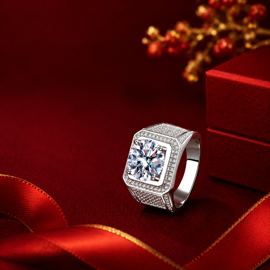 Nhẫn nam bạc 925 đính Moissanite 2 Carat