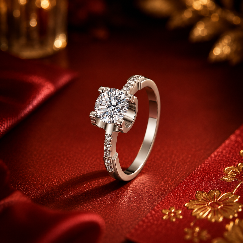 Nhẫn nữ bạc 925 đính kim cương Moissanite 2 Carat