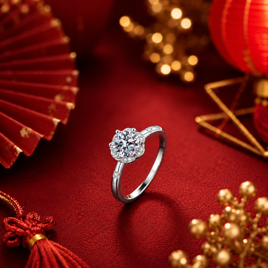 Nhẫn nữ bạc 925 đính kim cương Moissanite 1 Carat