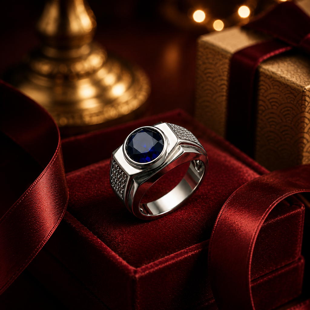 Nhẫn bạc nam đá blue sapphire – chiều sâu của niềm tin | Hải Hà Jewelry