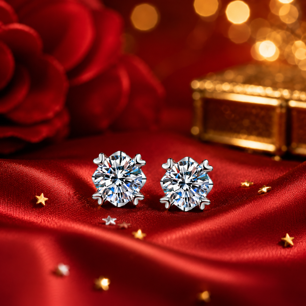 Bông tai bạc 925 đính moissanite dáng nụ – viên trung tâm tròn, nhẹ tai | Hải Hà Jewelry