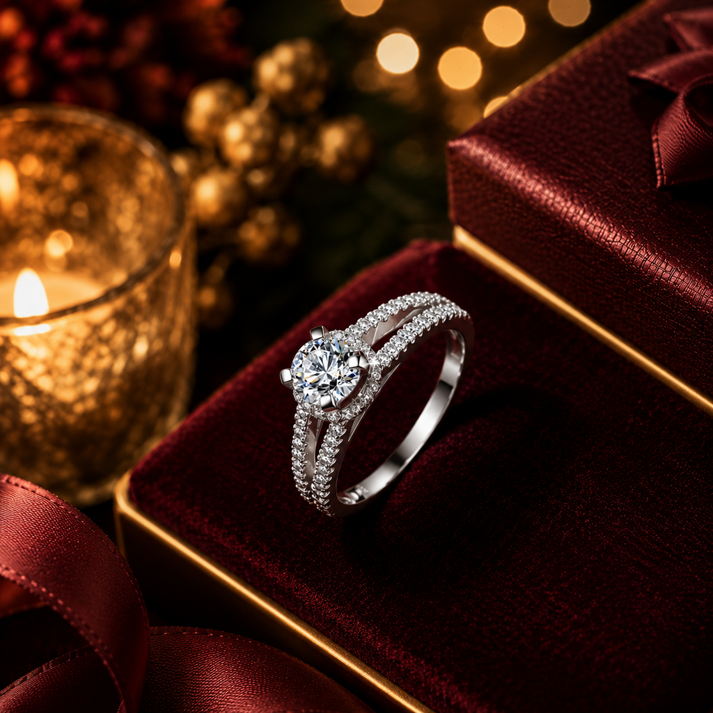 Nhẫn nữ bạc 925 đính kim cương Moissanite 0,8 Carat