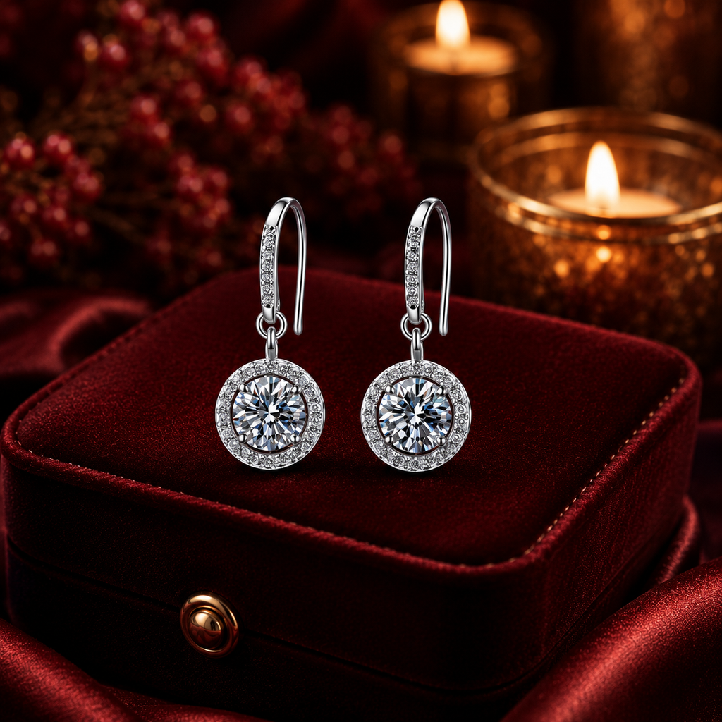 Bông tai Moissanite Halo bạc s925 Cao cấp – ánh sáng tròn đầy, đeo nhẹ | Hải Hà Jewelry