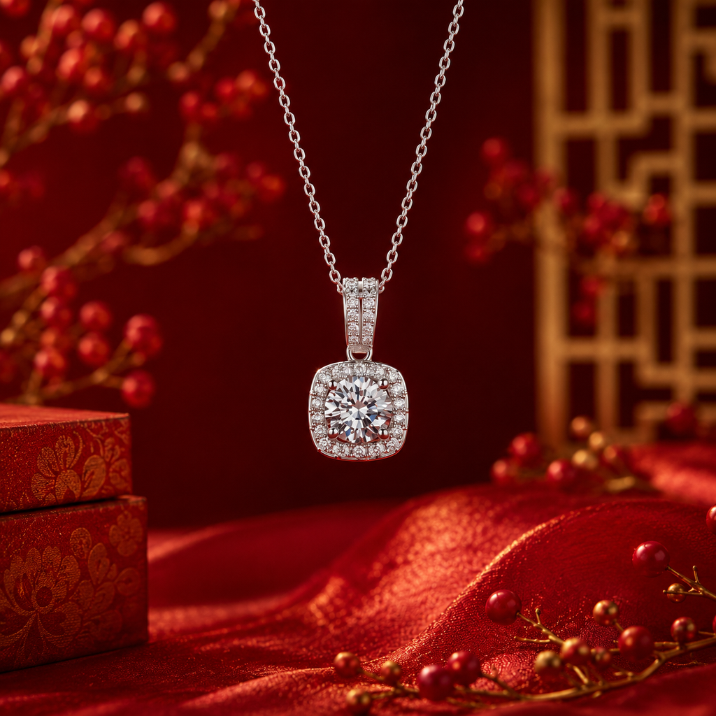 Dây chuyền bạc 925 đính kim cương Moissanite 1 Carat | Hải Hà Jewelry