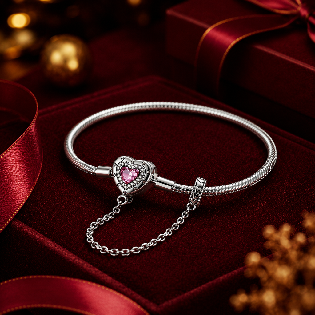 Vòng tay bạc 925 charm trái tim đá hồng – Một cảm xúc được giữ lại