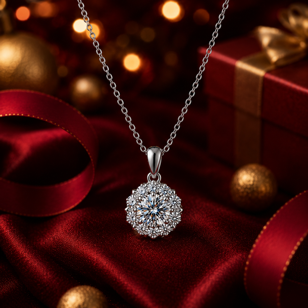 Dây chuyền bạc 925 đính moissanite dáng hoa tinh tế | Hải Hà Jewelry
