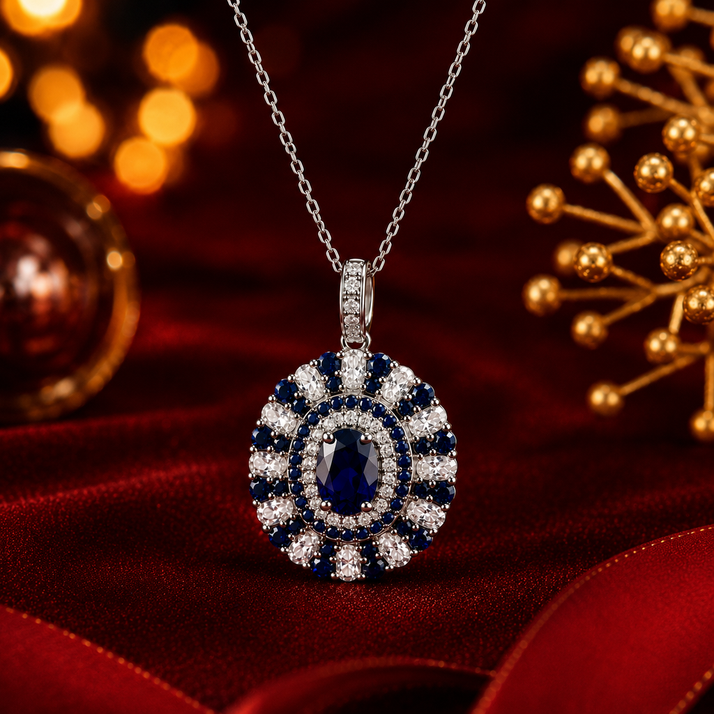 Dây chuyền bạc 925 đính đá Sapphire Xanh dương