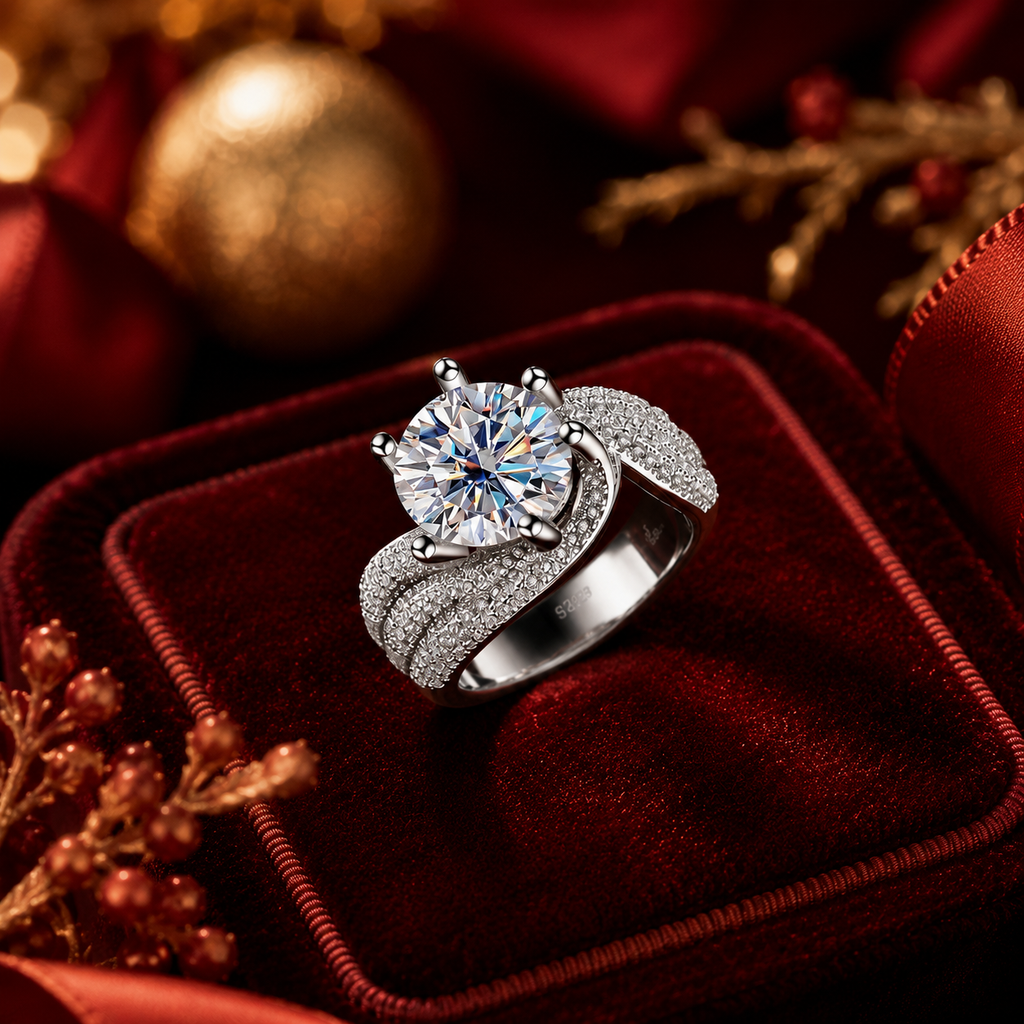 Nhẫn nữ bạc 925 đính kim cương Moissanite 3 Carat và 5 Carat