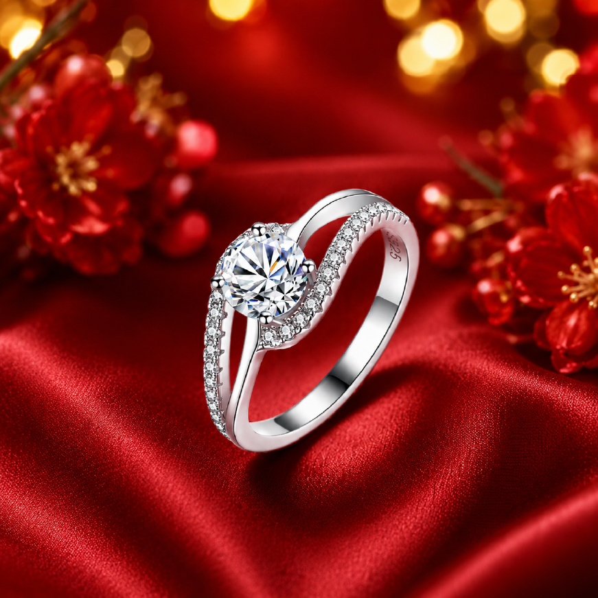 Nhẫn nữ bạc 925 đính kim cương Moissanite 0,8 Carat
