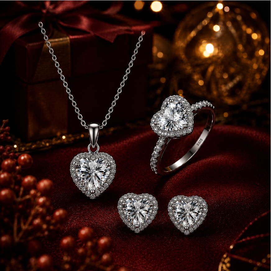 Bộ trang sức moissanite Trái tim 1 Carat bạc s925 cao cấp