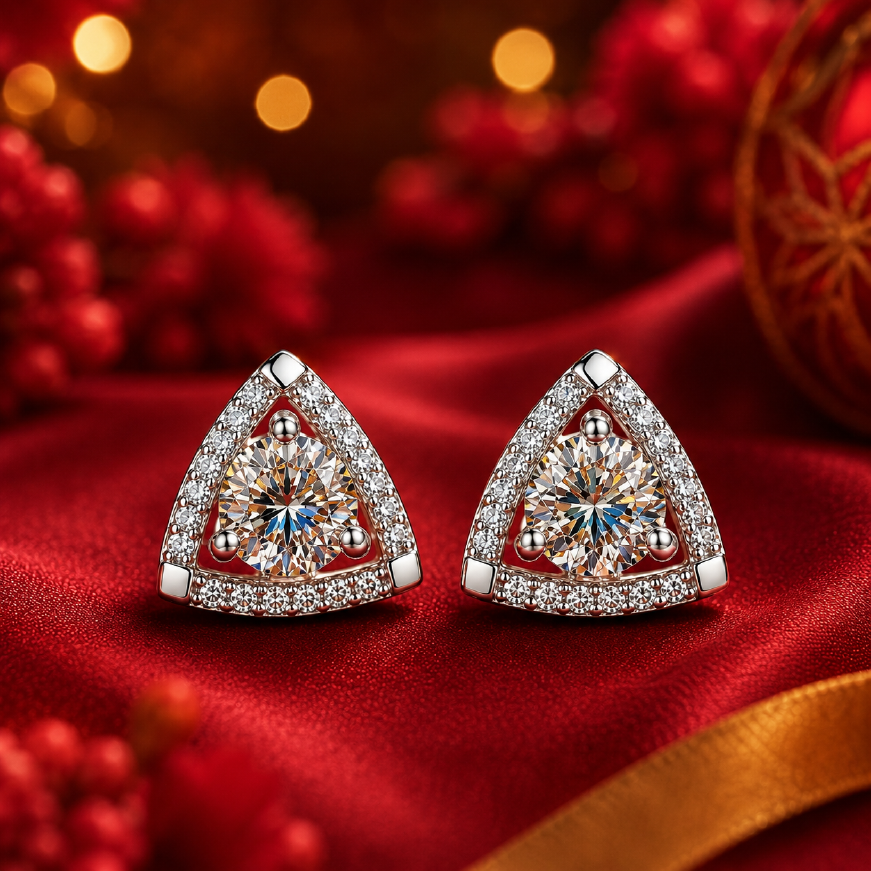 Bông tai bạc 925 đính moissanite dáng tam giác – tinh gọn và dịu sáng | Hải Hà Jewelry
