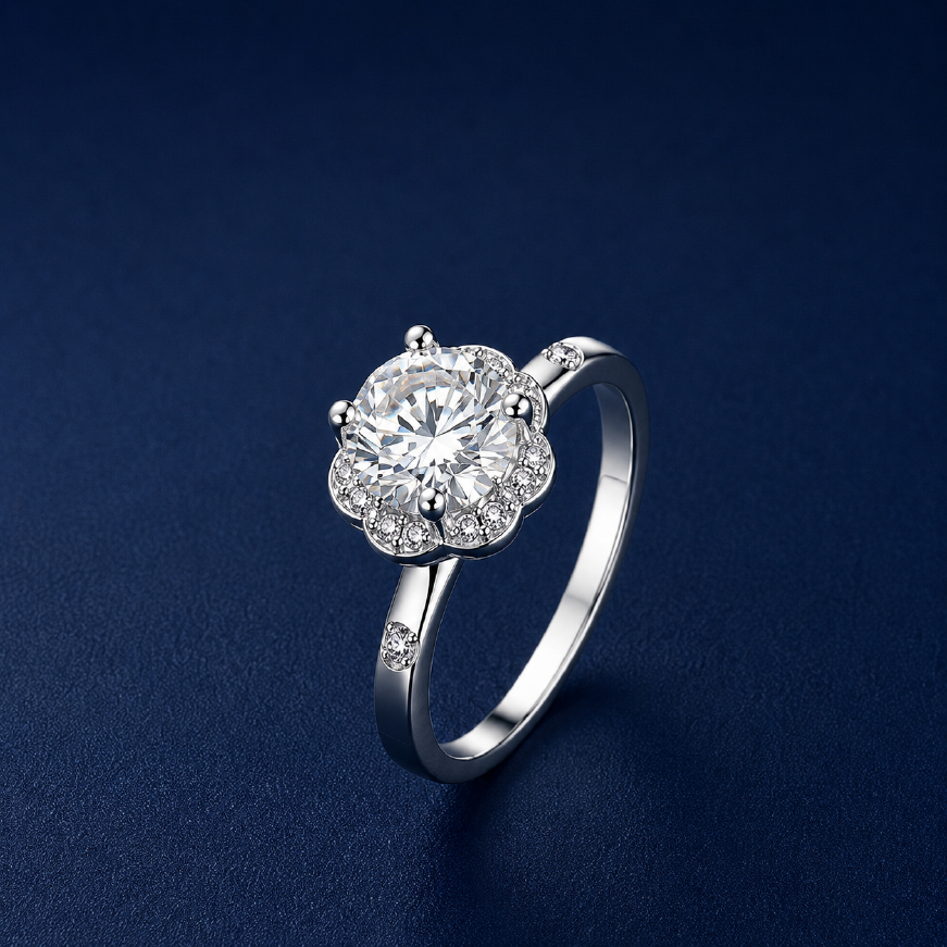 Nhẫn nữ bạc 925 đính kim cương Moissanite 1 Carat