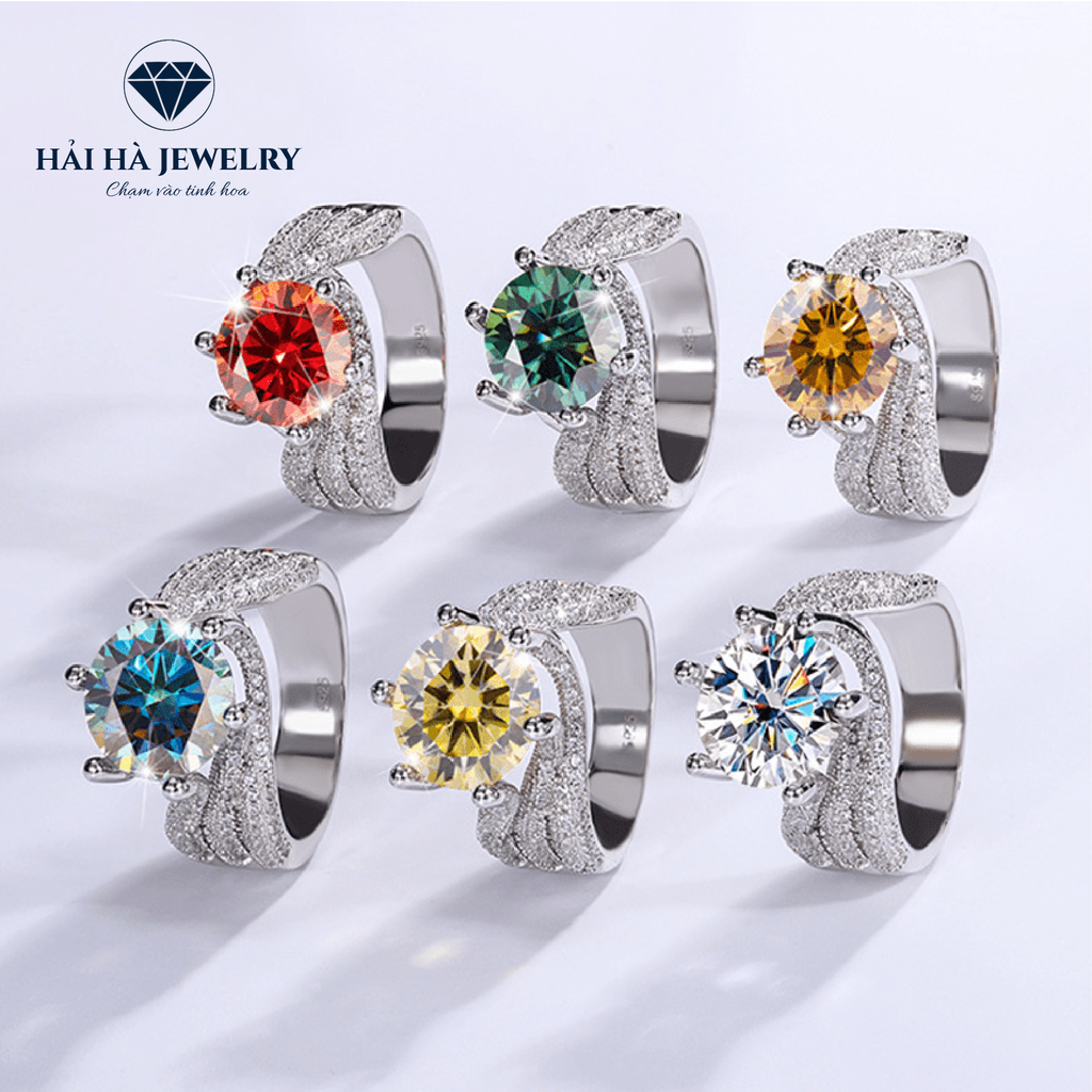 Nhẫn nữ bạc 925 đính kim cương Moissanite Đỏ hồng 3 Carat