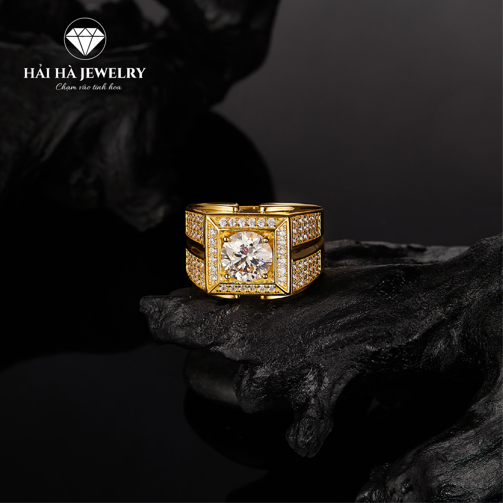 Nhẫn nam bạc 925 mạ vàng đính kim cương 2 Carat