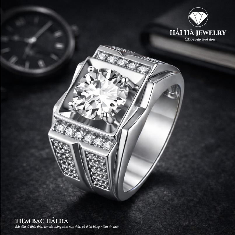 Nhẫn nam bản khối đính đá trung tâm – Vững vàng từ bên trong | Hải Hà Jewelry