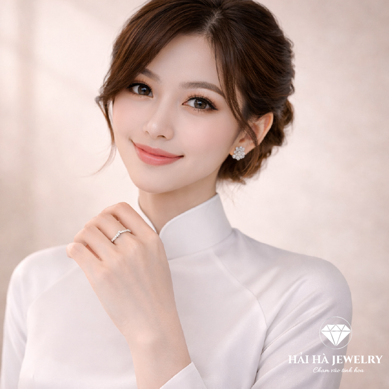 Nhẫn đính đá cong nhẹ – Dòng chảy cảm xúc tinh tế | Hải Hà Jewelry