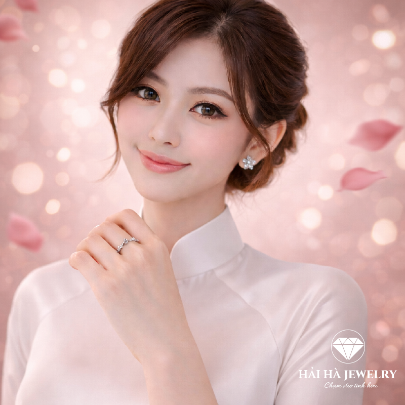 Nhẫn đính đá cong nhẹ – Dòng chảy cảm xúc tinh tế | Hải Hà Jewelry
