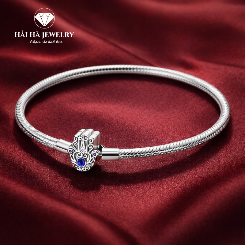 Vòng tay bạc 925 charm Hamsa đá xanh – Biểu tượng của sự bảo vệ tĩnh