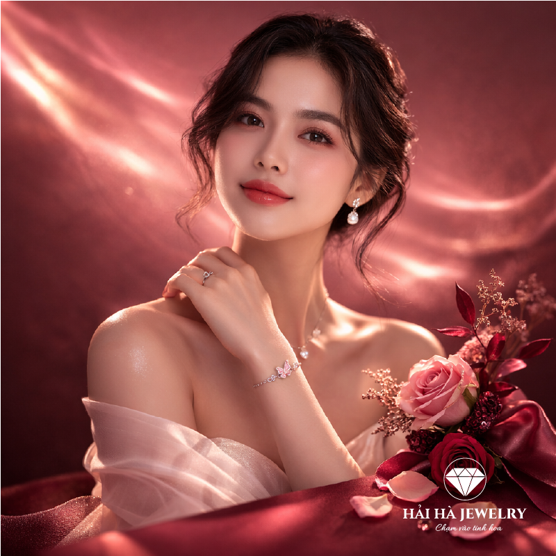 Vòng tay cánh bướm hồng – Dịu dàng khi đủ lớn | Hải Hà Jewelry