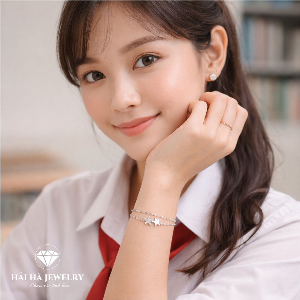 Vòng bạc đôi ngôi sao – Dẫn lối bằng những điều lấp lánh nhỏ | Hải Hà Jewelry