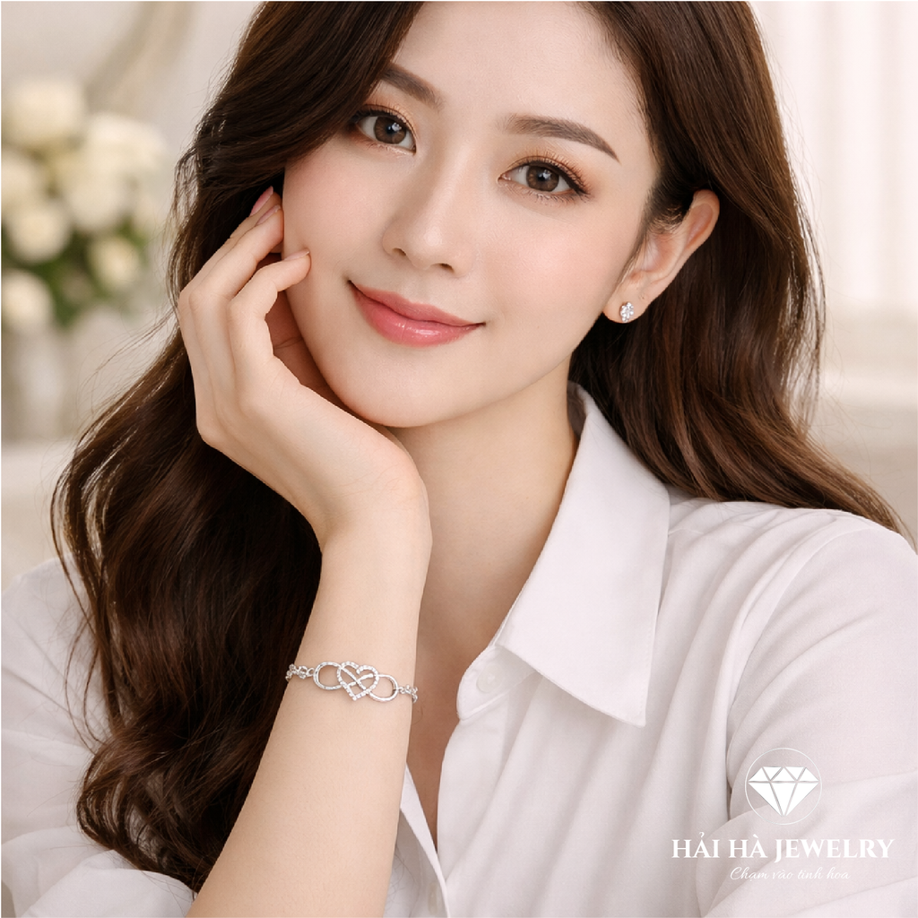 Vòng tay vô cực trái tim đính đá – Gắn kết dịu dàng, bền lâu | Hải Hà Jewelry
