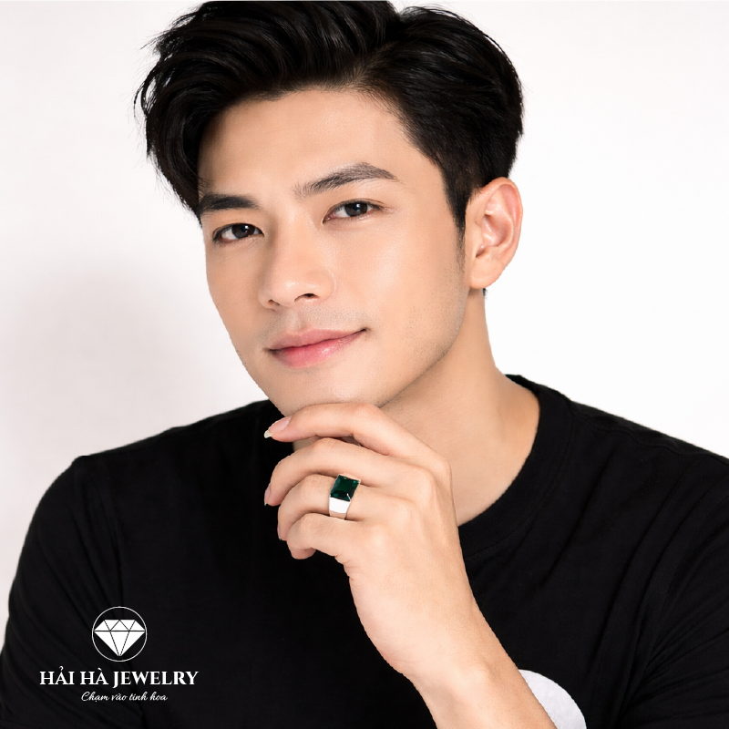 Nhẫn bạc nam đá hydrothermal emerald zambia – sắc xanh của sự sống bền bỉ | Hải Hà Jewelry