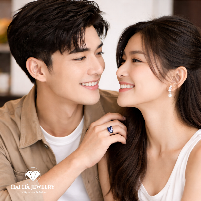 Nhẫn bạc nam đá blue sapphire – chiều sâu của sự điềm tĩnh | Hải Hà Jewelry