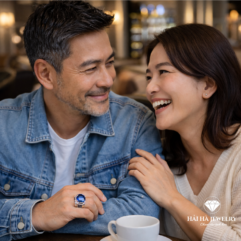 Nhẫn bạc nam đá blue sapphire – chiều sâu của niềm tin | Hải Hà Jewelry