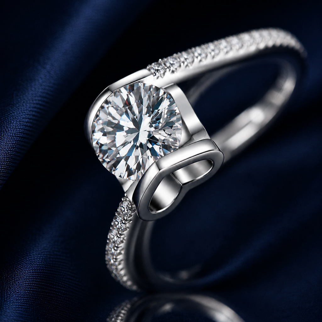 Nhẫn nữ bạc 925 đính kim cương Moissanite 1 Carat