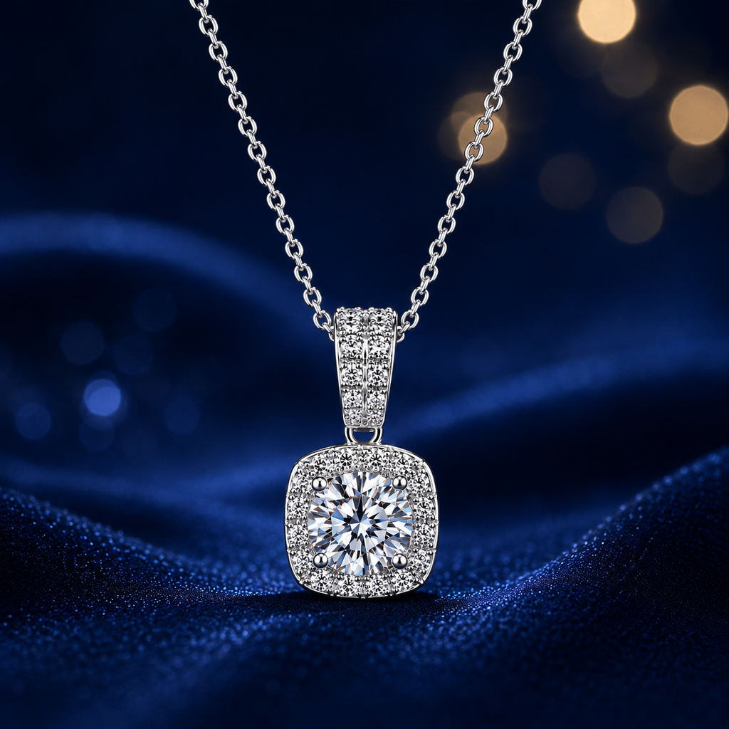 Dây chuyền bạc 925 đính kim cương Moissanite 1 Carat | Hải Hà Jewelry