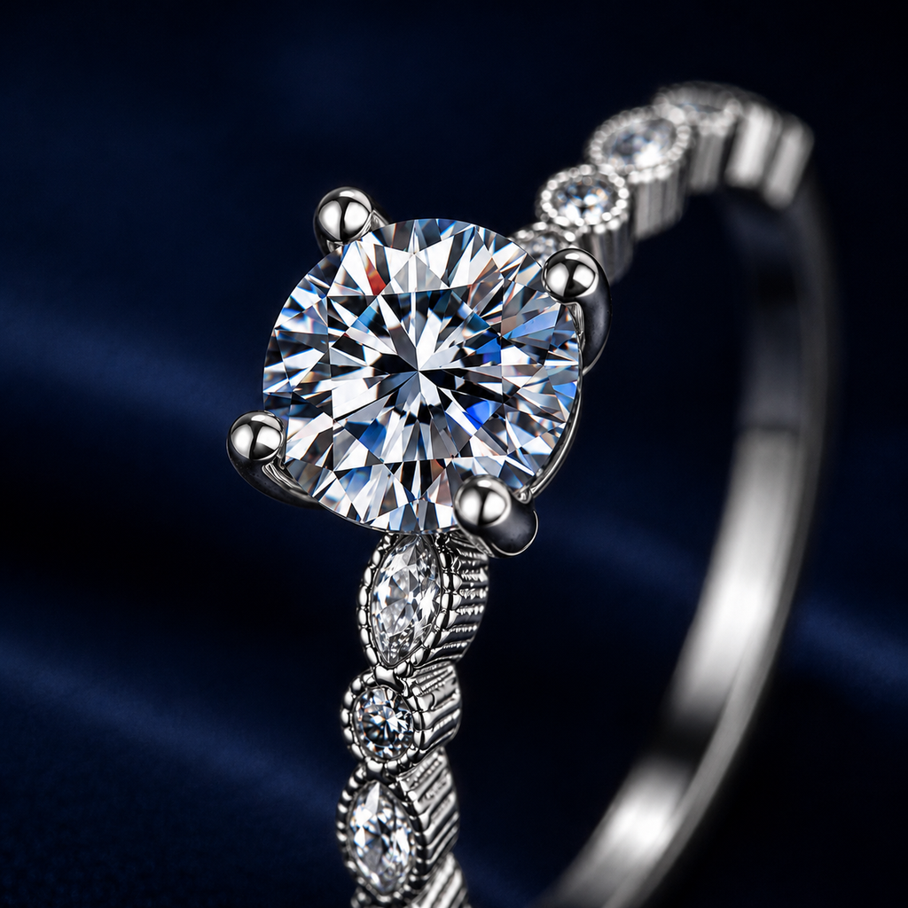 Nhẫn nữ bạc S925 cao cấp đính moissanite 1 carat
