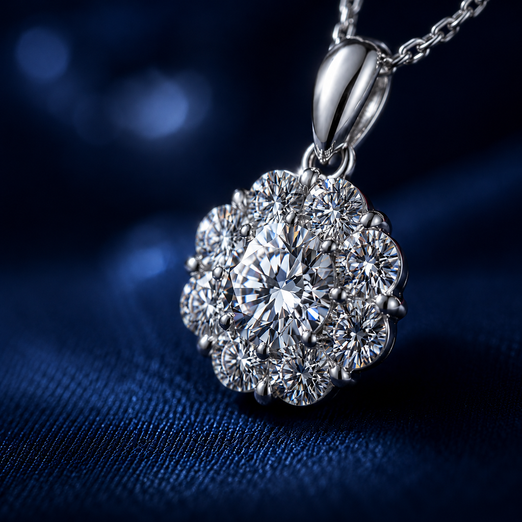 Dây chuyền bạc 925 đính moissanite dáng hoa tinh tế | Hải Hà Jewelry
