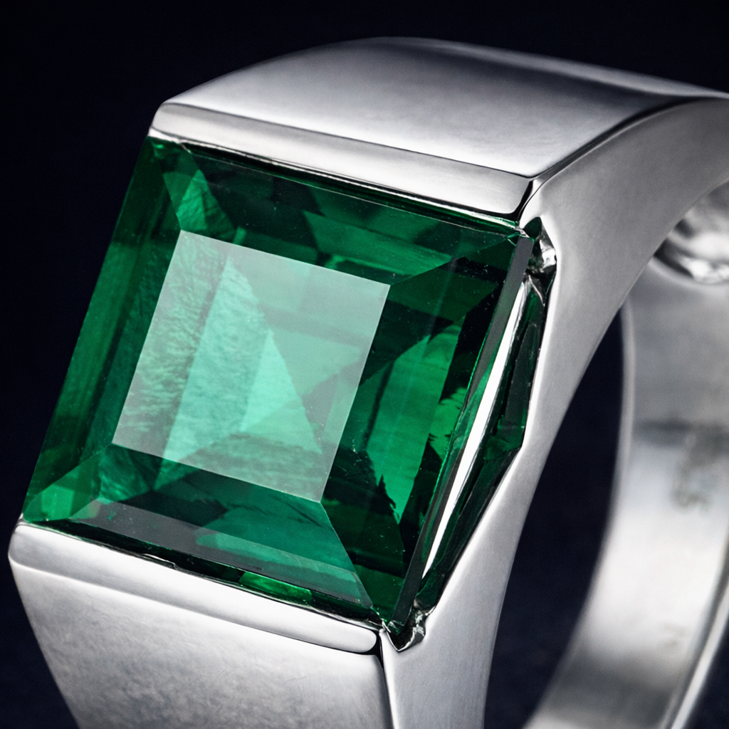 Nhẫn bạc nam đá hydrothermal emerald zambia – sắc xanh của sự sống bền bỉ | Hải Hà Jewelry