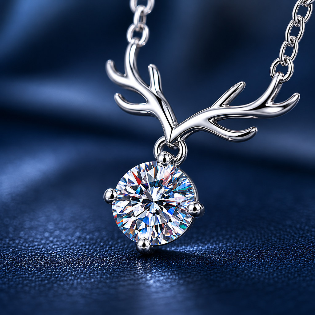 Dây chuyền bạc 925 đính moissanite dáng sừng hươu | Hải Hà Jewelry