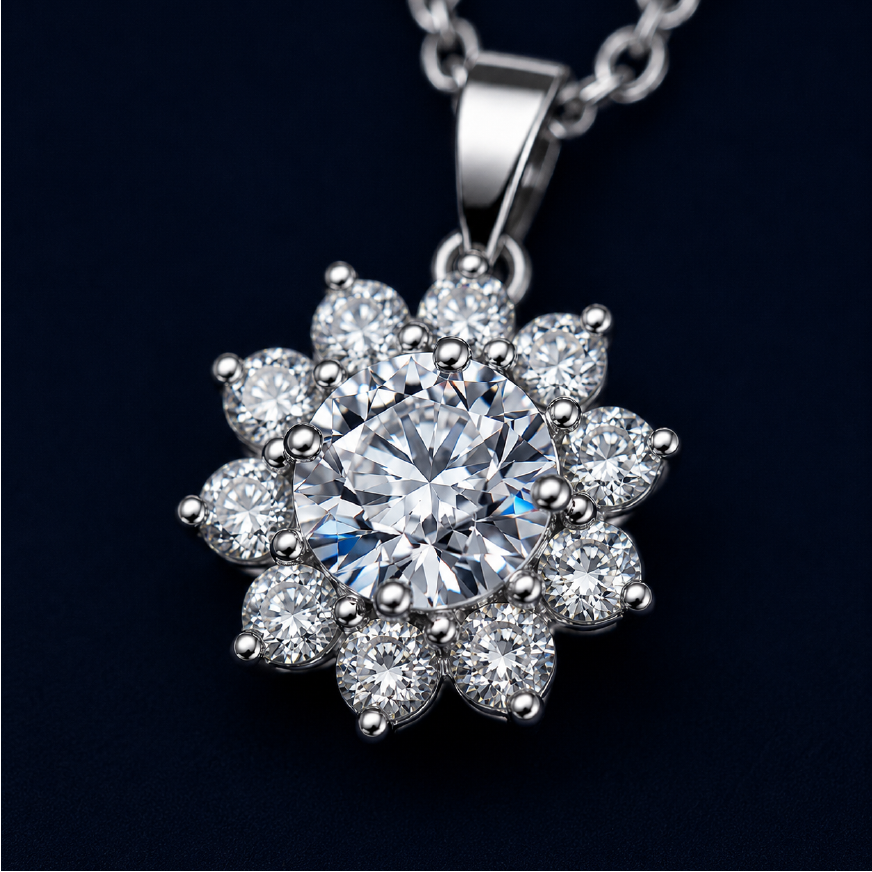 Dây chuyền bạc 925 đính moissanite 1 carat dáng hoa tinh tế | Hải Hà Jewelry