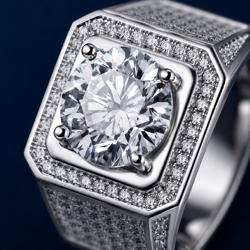 Nhẫn nam bạc 925 đính Moissanite 2 Carat