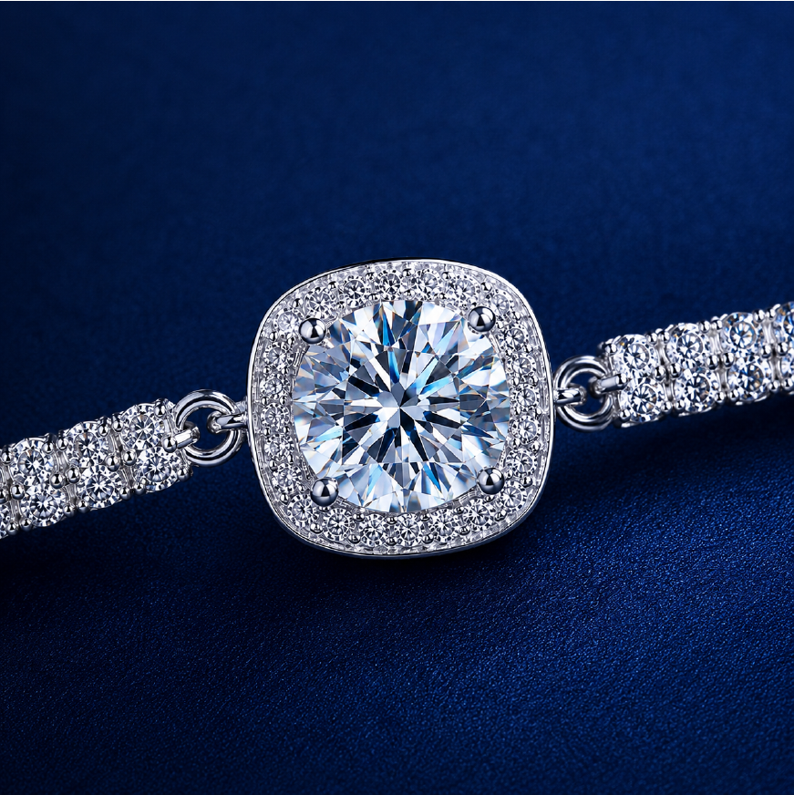 Vòng tay bạc 925 đính kim cương Moissanite 1 Carat
