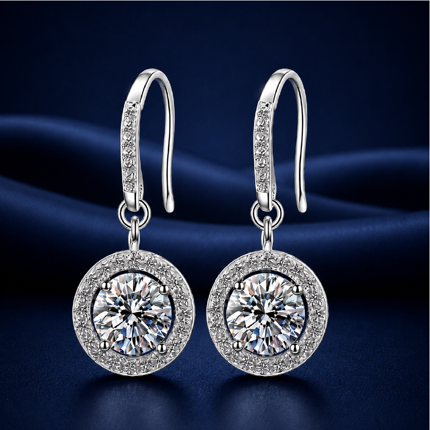 Bông tai Moissanite Halo bạc s925 Cao cấp – ánh sáng tròn đầy, đeo nhẹ | Hải Hà Jewelry