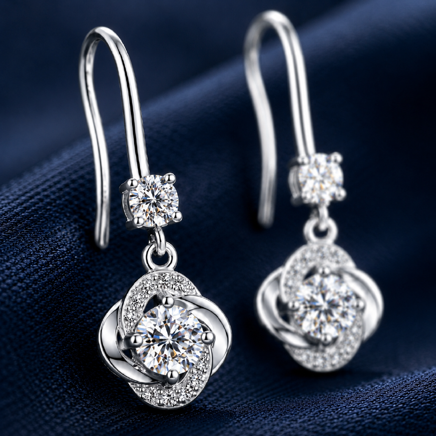 Bông tai bạc 925 đính moissanite dáng treo – chuyển động dịu và ánh sáng tinh tế | Hải Hà Jewelry