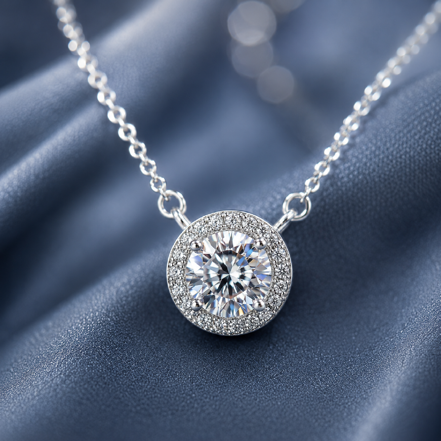 Dây chuyền bạc 925 đính moissanite dáng tròn 0,5 Carat – ánh sáng cân bằng, dễ đeo mỗi ngày | Hải Hà Jewelry