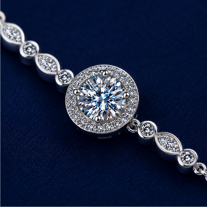 Vòng tay bạc 925 đính kim cương Moissanite 1 Carat
