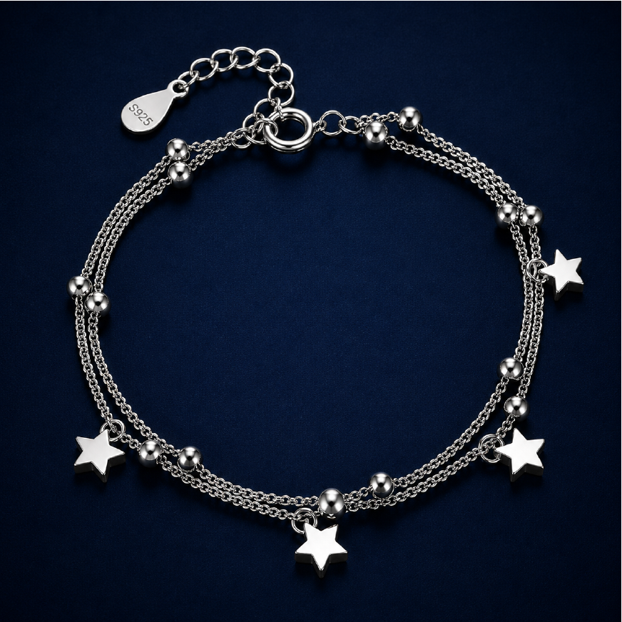 Vòng bạc s925 cao cấp dây đôi ngôi sao – Lấp lánh theo từng chuyển động | Hải Hà Jewelry